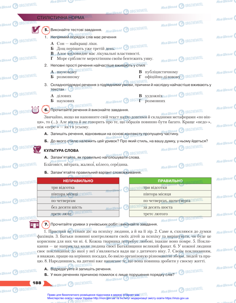 Підручники Українська мова 11 клас сторінка 188