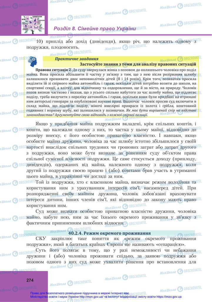 Підручники Правознавство 11 клас сторінка 274