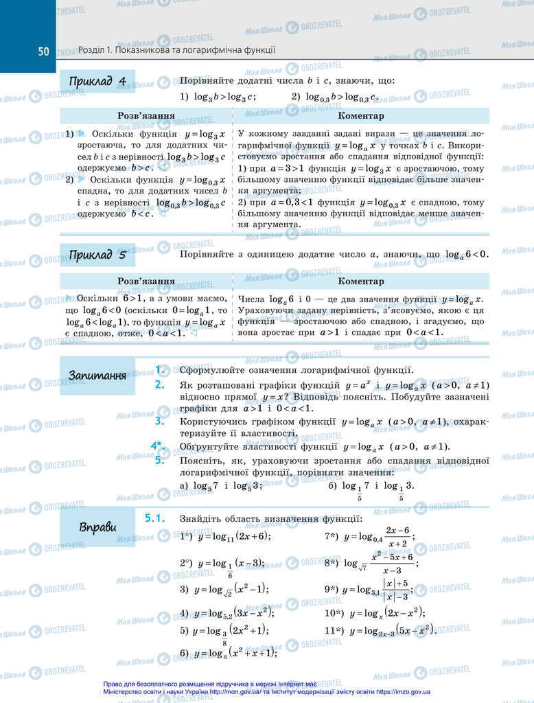 Підручники Алгебра 11 клас сторінка 50