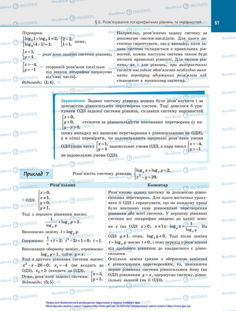 Підручники Алгебра 11 клас сторінка 61
