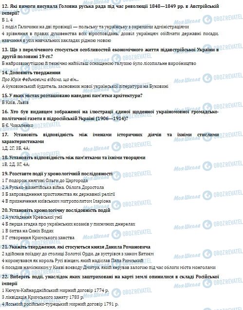 ДПА Історія України 9 клас сторінка 12-22
