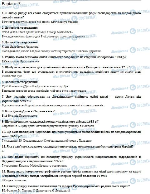 ДПА История Украины 9 класс страница  1-14