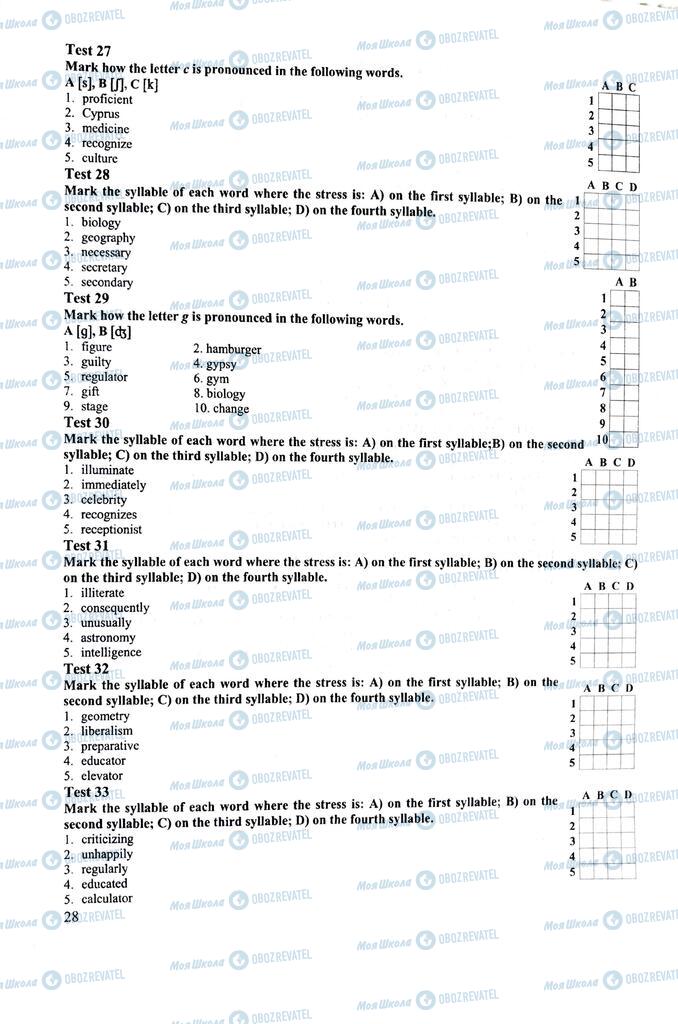 ЗНО Английский язык 11 класс страница  28