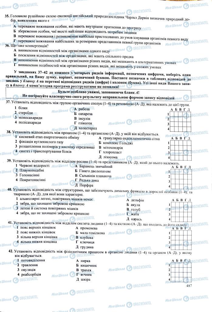 ЗНО Биология 11 класс страница  487