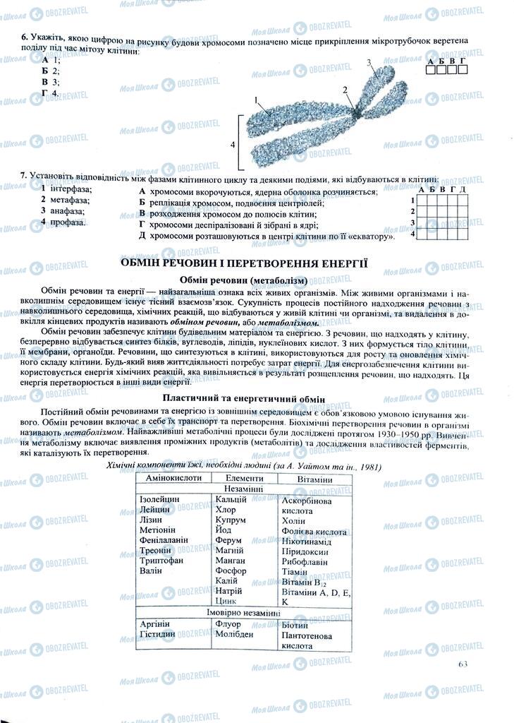 ЗНО Біологія 11 клас сторінка  63