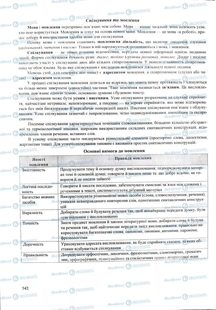 ЗНО Українська мова 11 клас сторінка  542