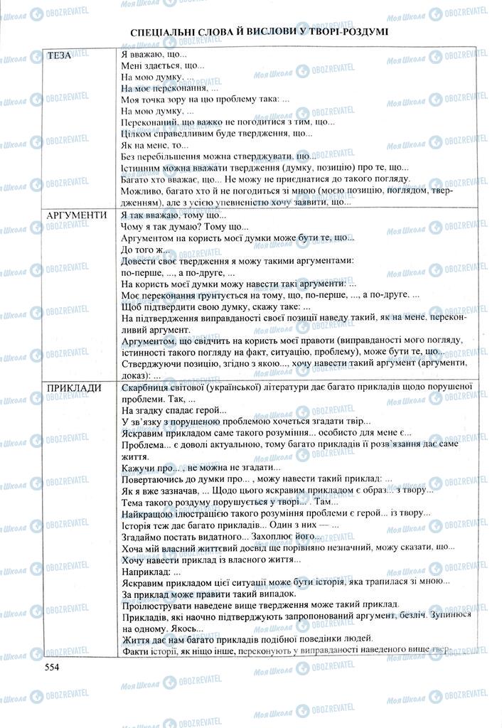 ЗНО Українська мова 11 клас сторінка  554