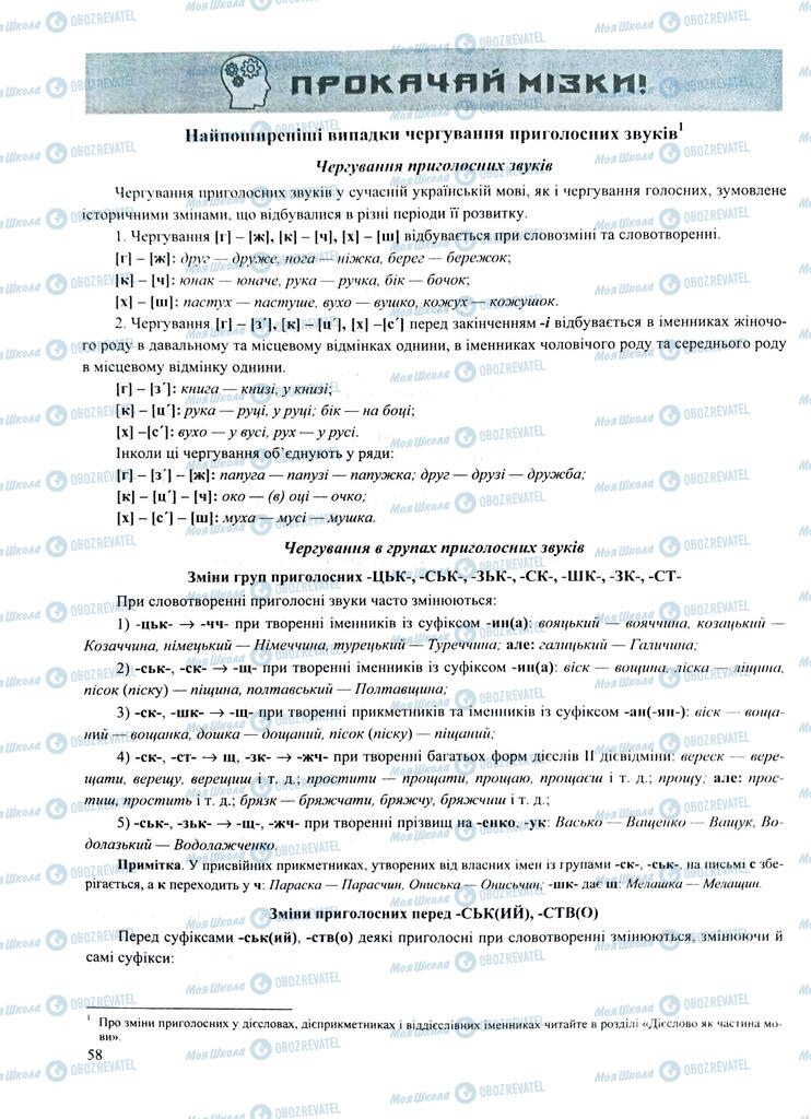 ЗНО Укр мова 11 класс страница  58