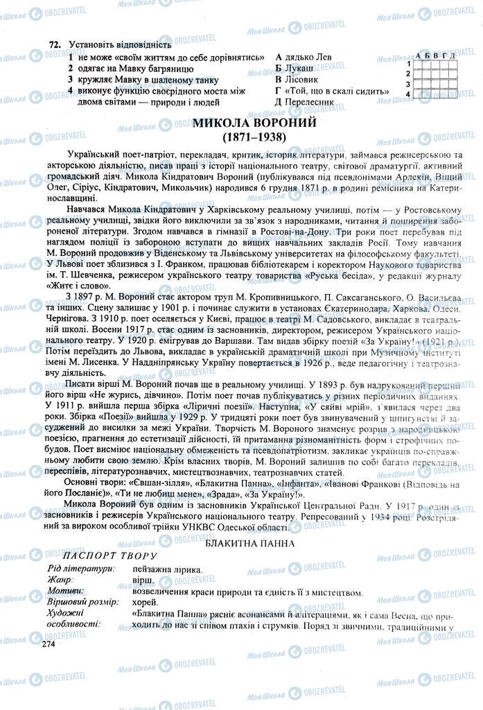 ЗНО Українська література 11 клас сторінка  274