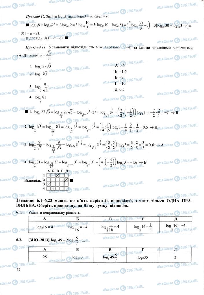 ЗНО Математика 11 клас сторінка  52
