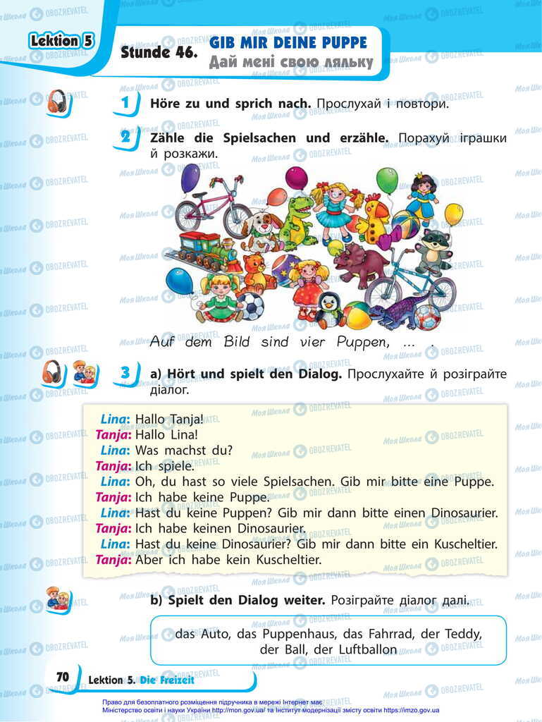 Підручники Німецька мова 2 клас сторінка  70