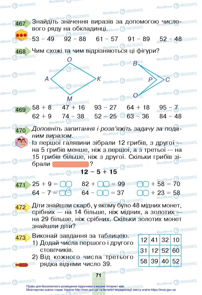 Підручники Математика 2 клас сторінка 71