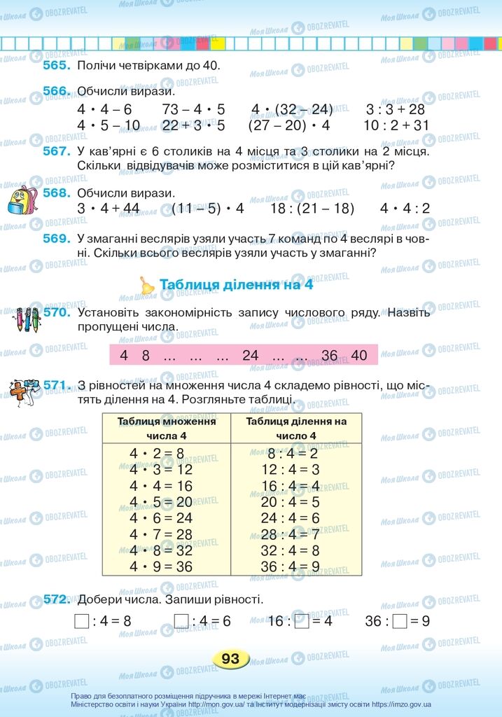Підручники Математика 2 клас сторінка 93