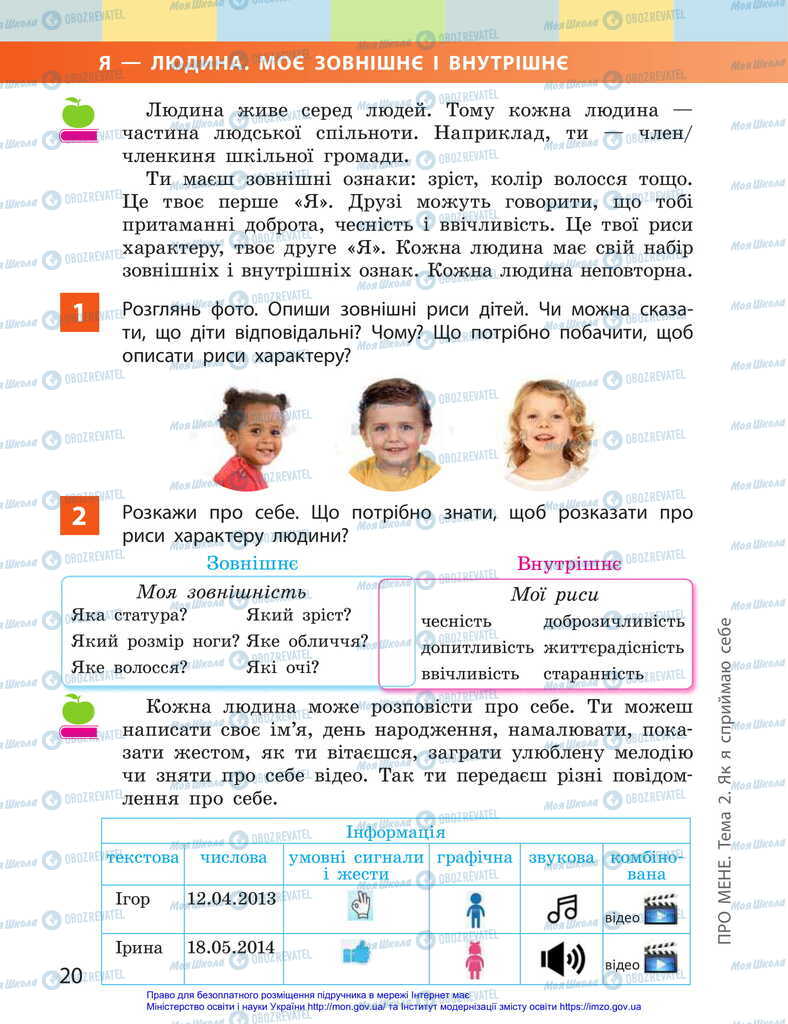 Підручники Я досліджую світ 2 клас сторінка  20