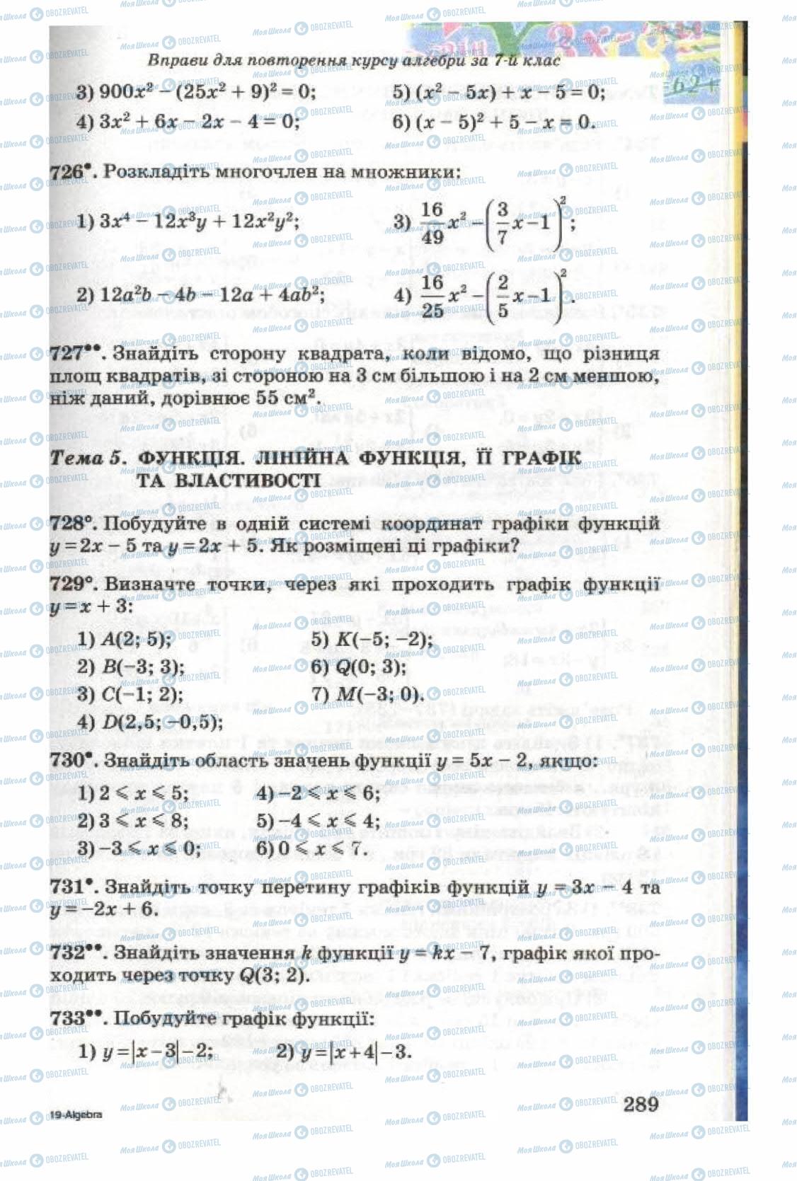 Підручники Алгебра 8 клас сторінка 289