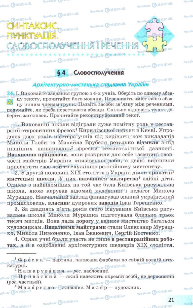 Підручники Українська мова 8 клас сторінка 21