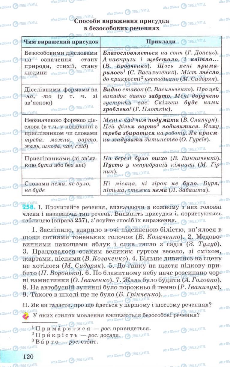 Підручники Українська мова 8 клас сторінка 120