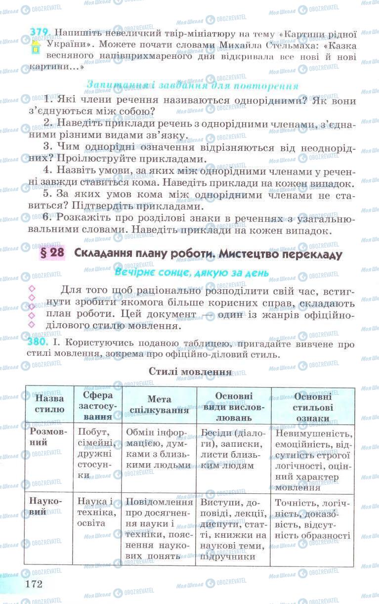 Підручники Українська мова 8 клас сторінка 172