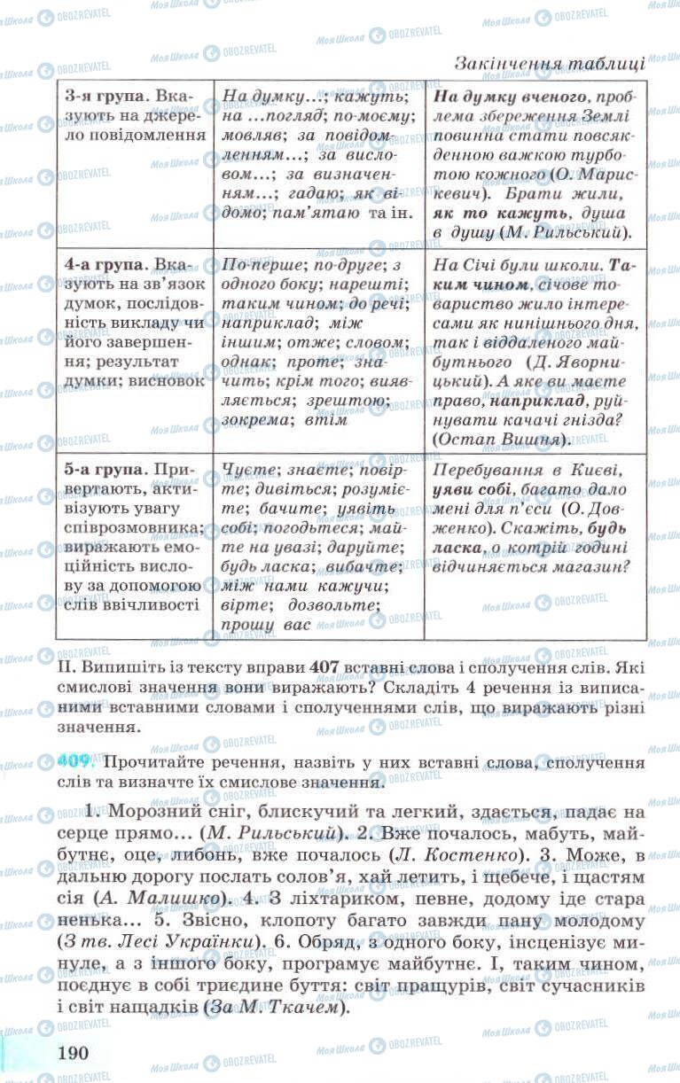Підручники Українська мова 8 клас сторінка 190