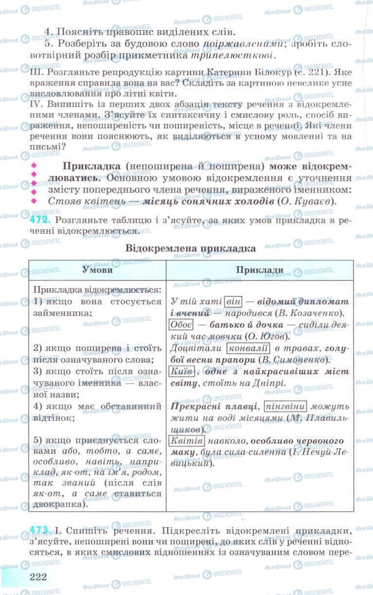 Підручники Українська мова 8 клас сторінка 222