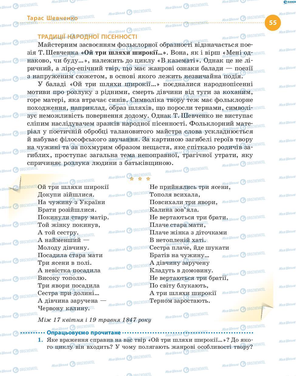 Підручники Українська література 8 клас сторінка 55
