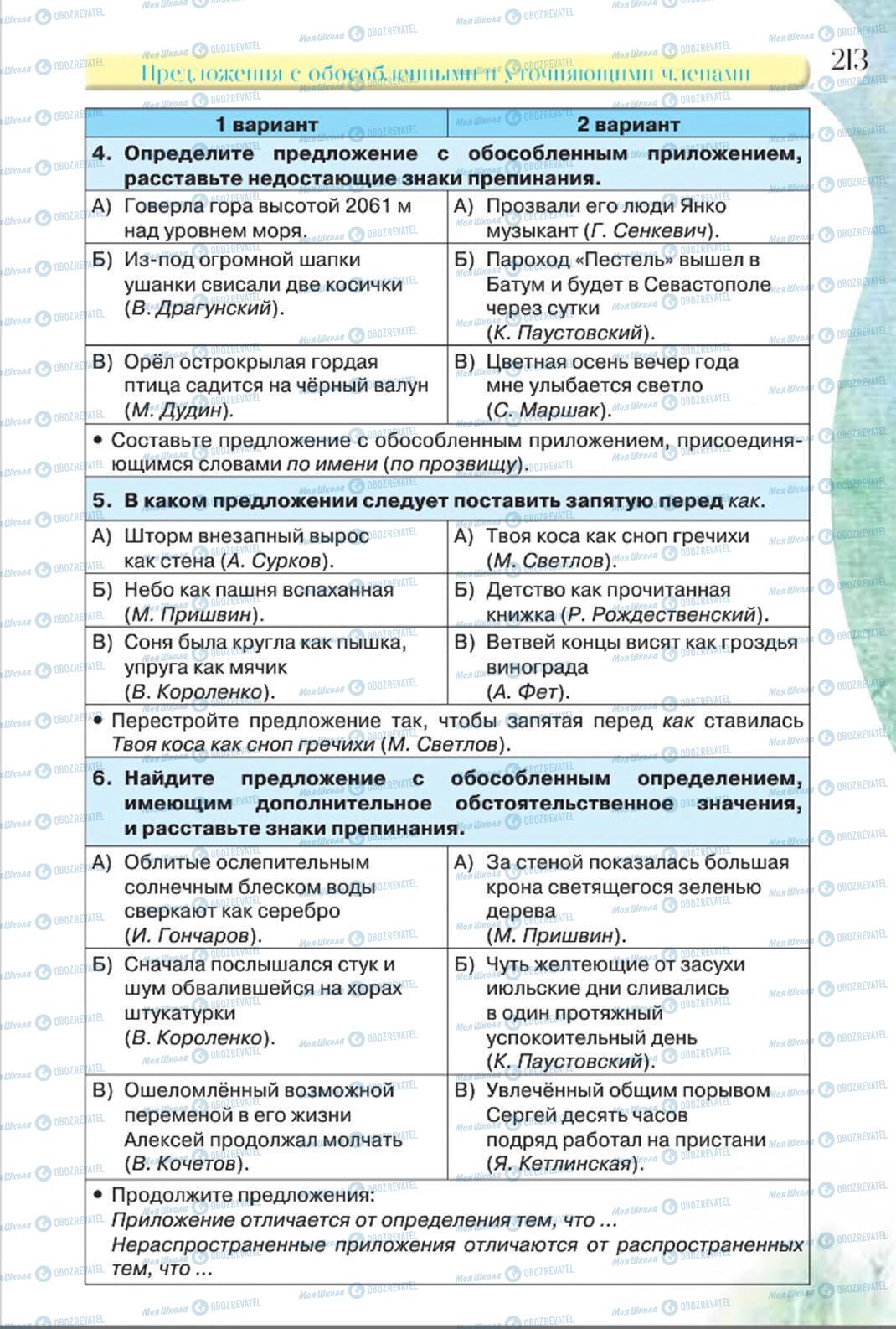 Підручники Російська мова 8 клас сторінка 213
