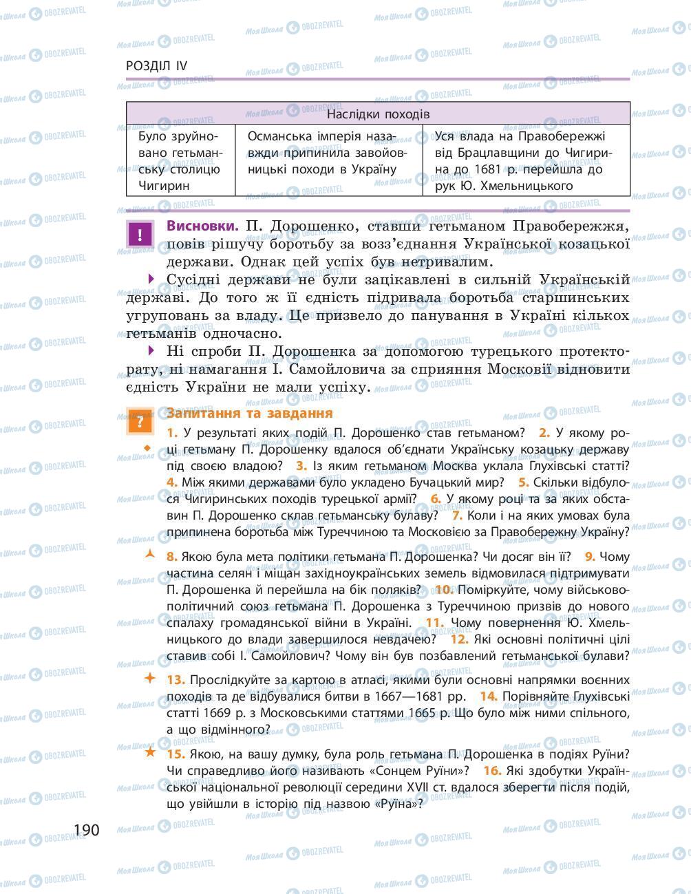 Підручники Історія України 8 клас сторінка 190