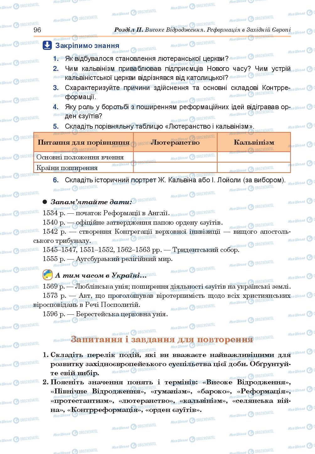 Підручники Всесвітня історія 8 клас сторінка 96