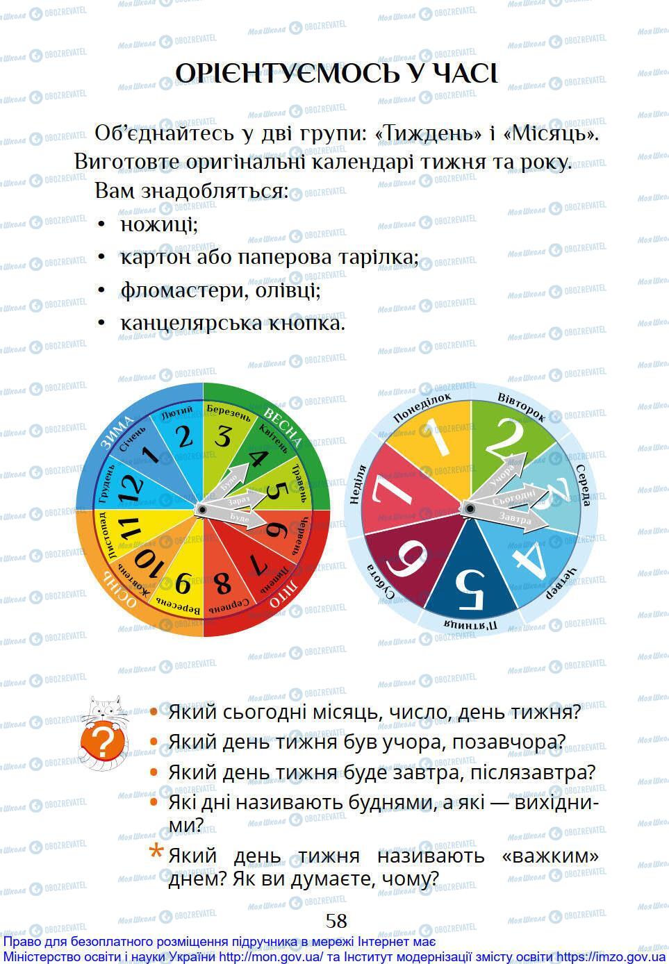 Підручники Я досліджую світ 1 клас сторінка 58