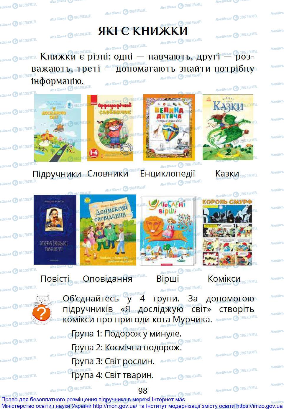 Підручники Я досліджую світ 1 клас сторінка 98