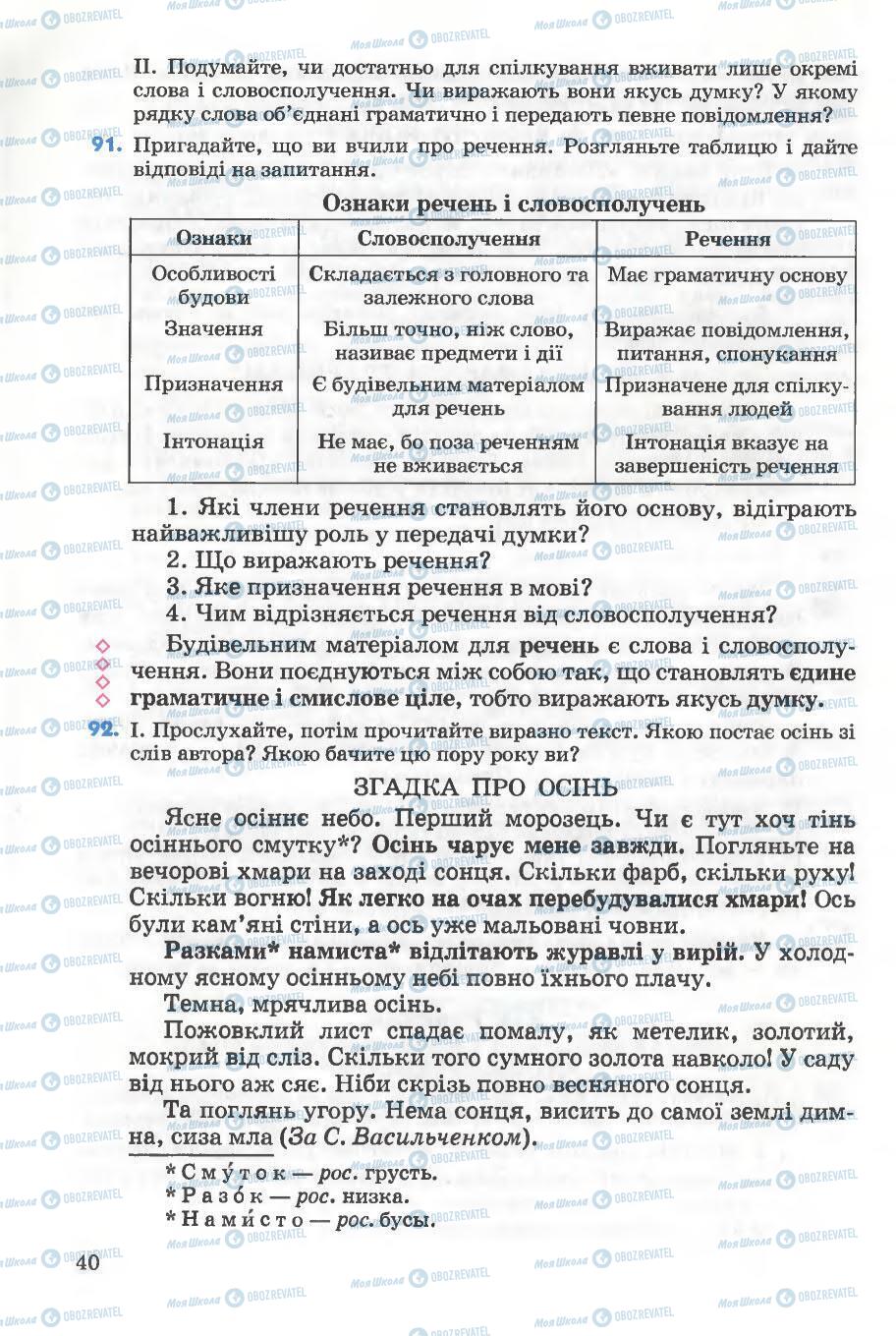 Підручники Українська мова 5 клас сторінка 40