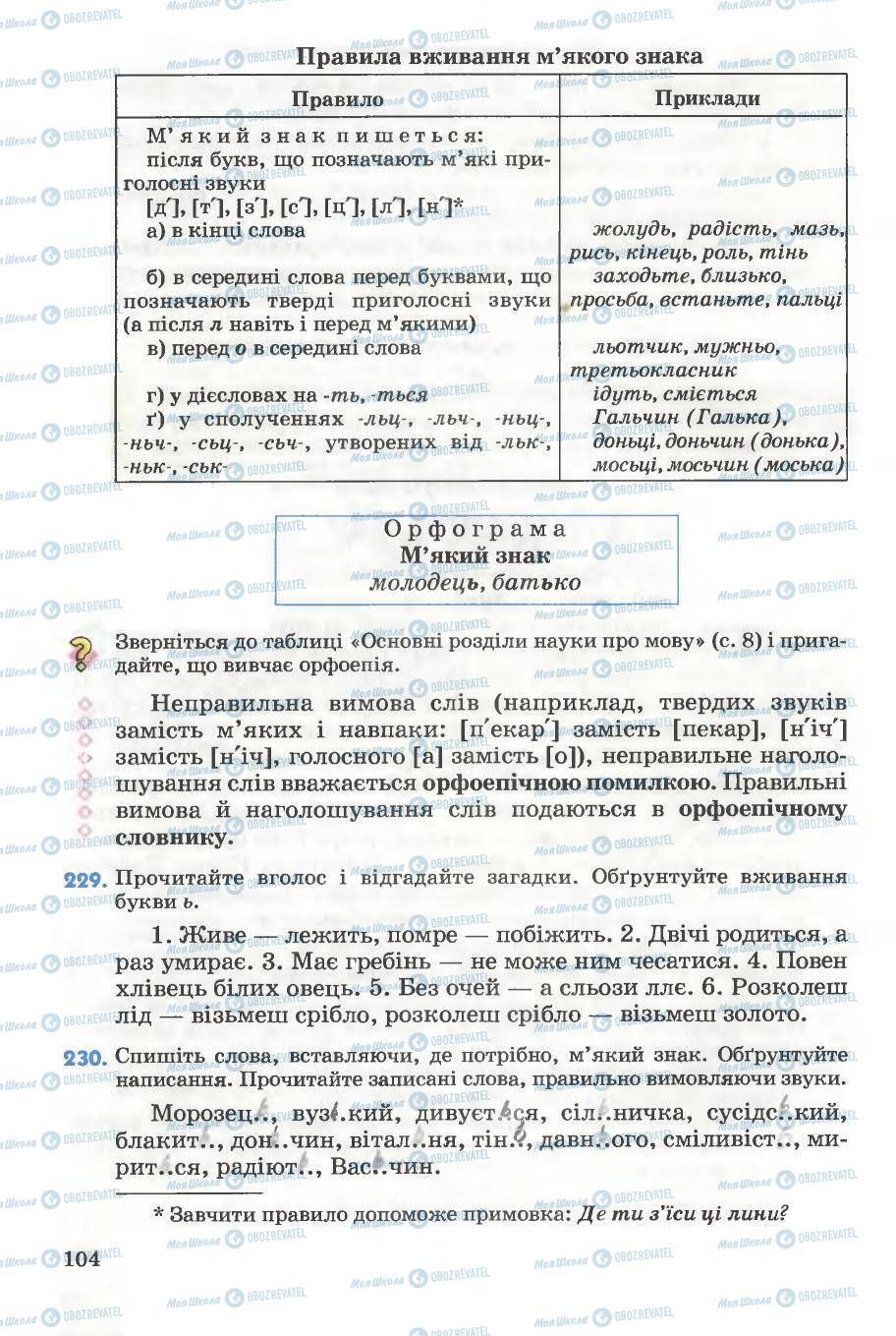 Підручники Українська мова 5 клас сторінка 104