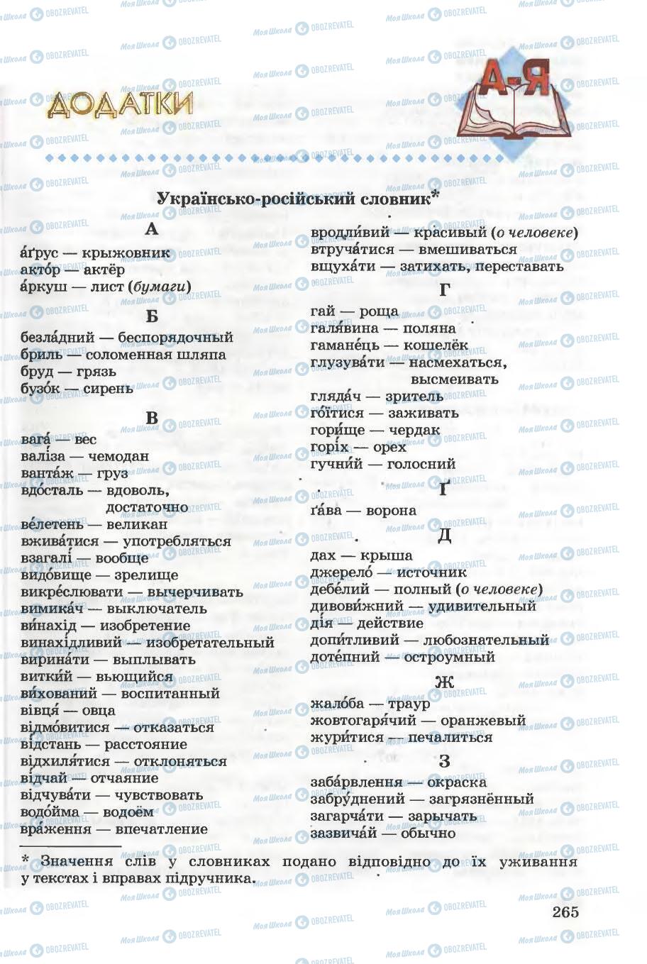 Підручники Українська мова 5 клас сторінка 265