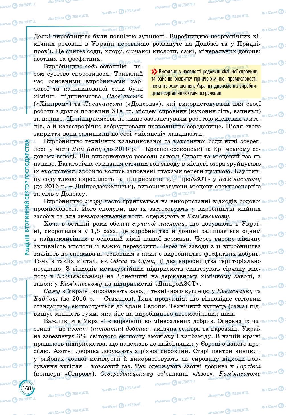 Підручники Географія 9 клас сторінка 168