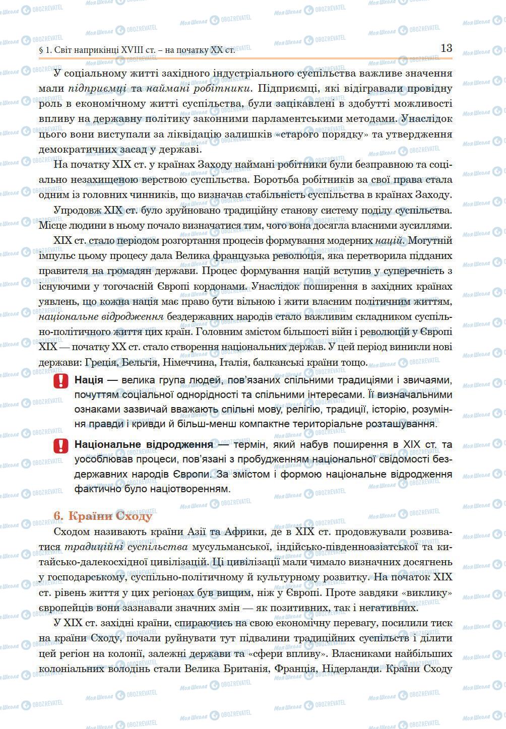 Підручники Всесвітня історія 9 клас сторінка 13