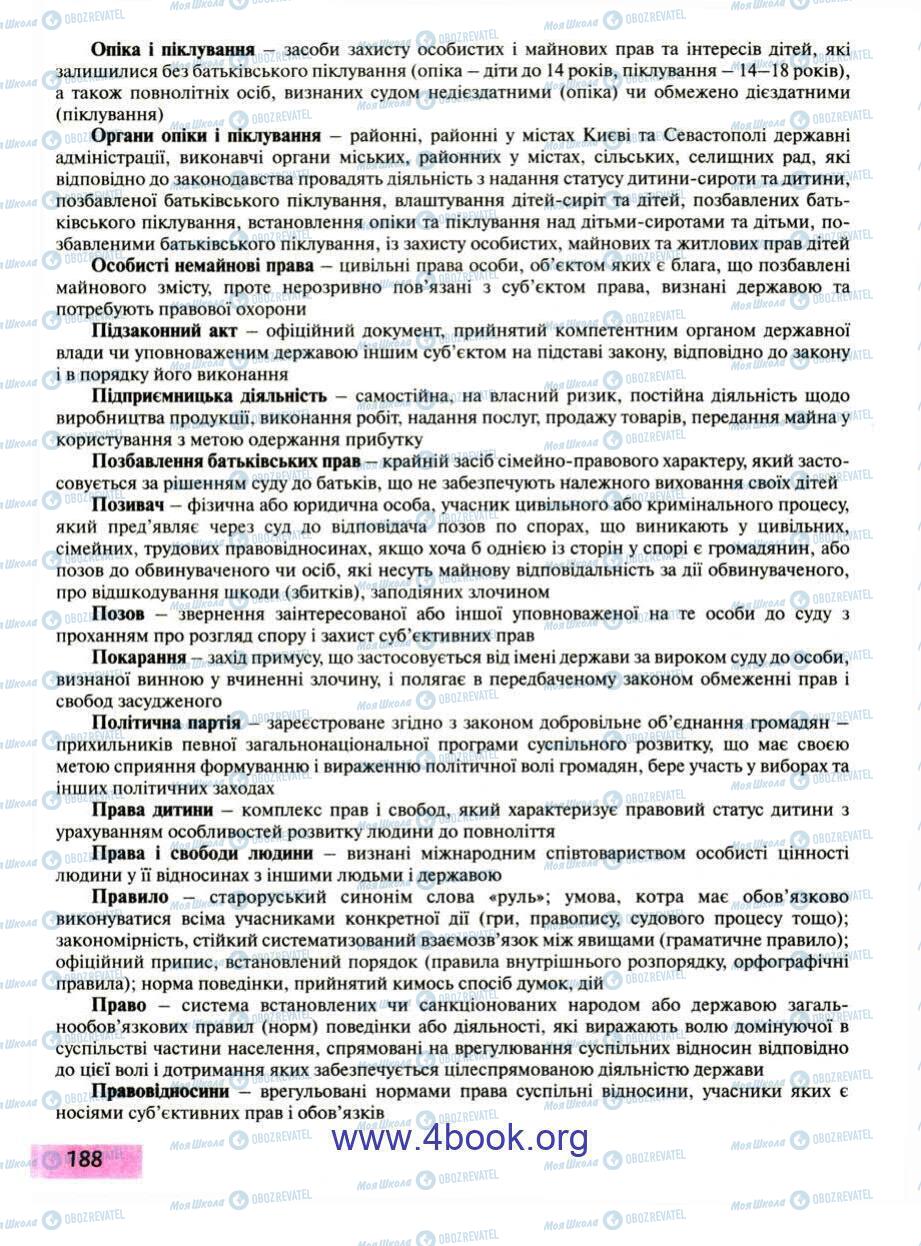 Підручники Правознавство 9 клас сторінка 188