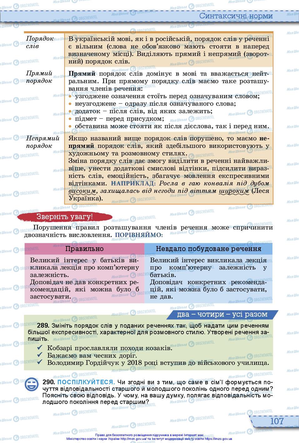 Підручники Українська мова 10 клас сторінка 107