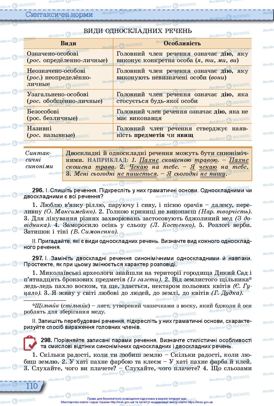 Підручники Українська мова 10 клас сторінка 110