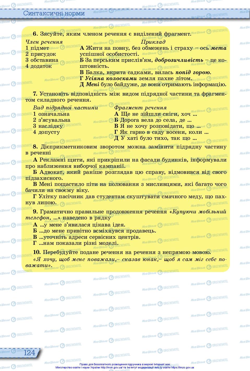 Учебники Укр мова 10 класс страница 124