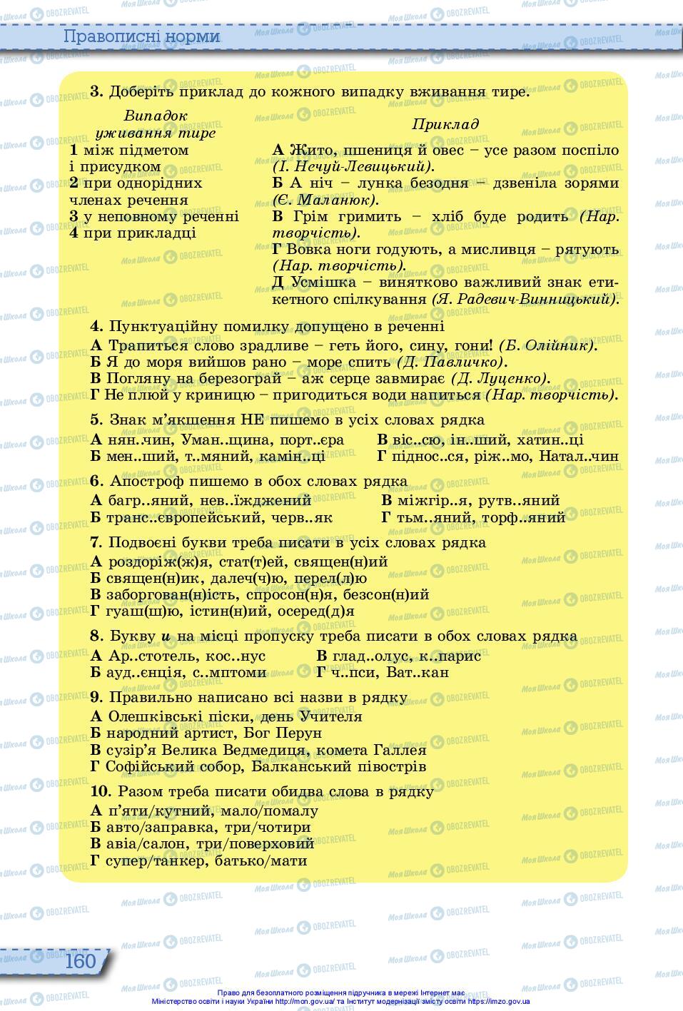 Підручники Українська мова 10 клас сторінка 160