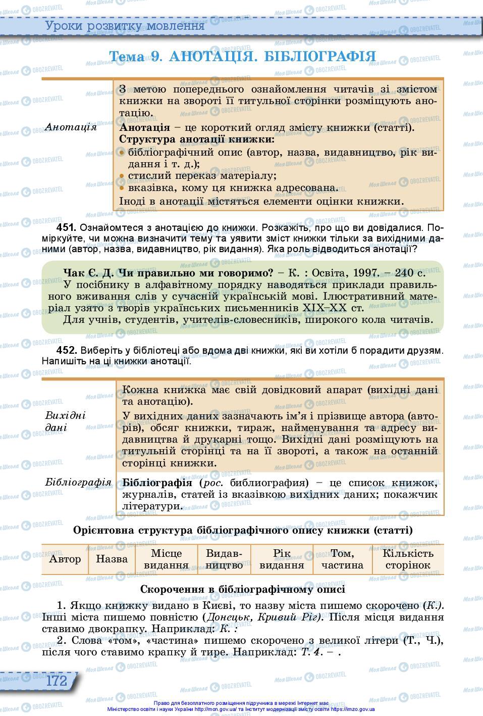 Підручники Українська мова 10 клас сторінка 172