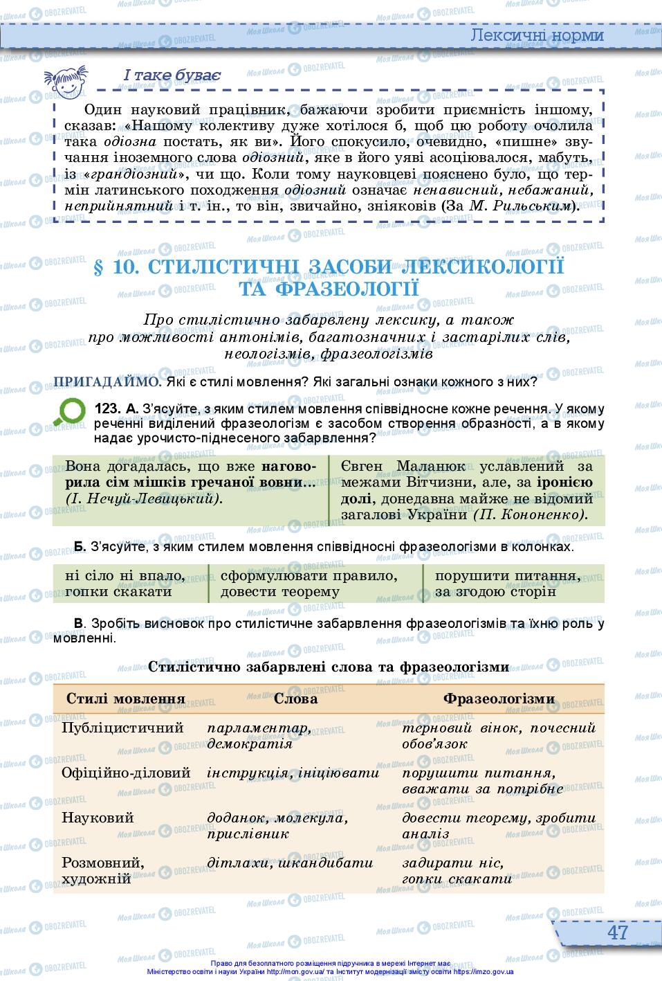 Підручники Українська мова 10 клас сторінка 47