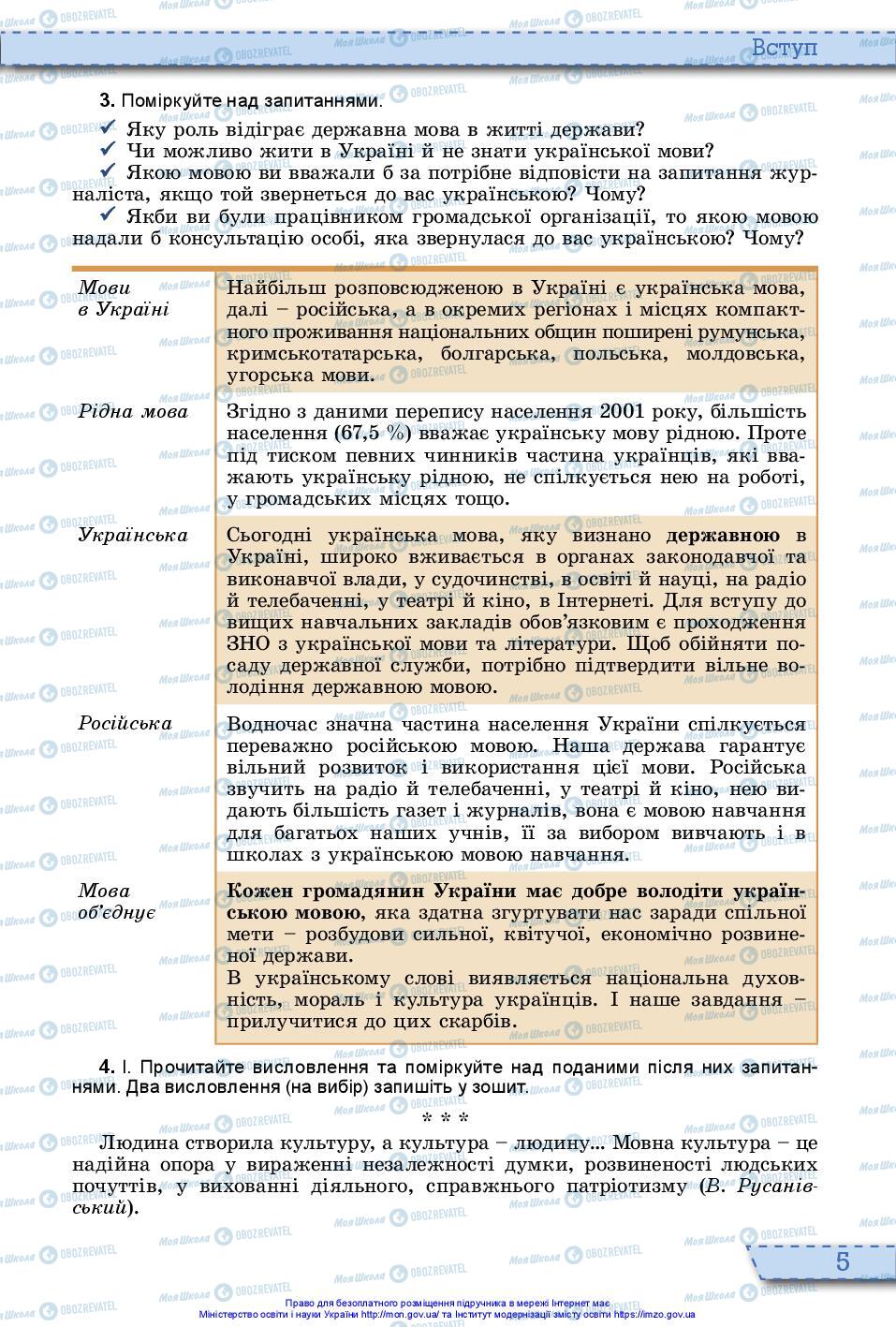 Учебники Укр мова 10 класс страница 5