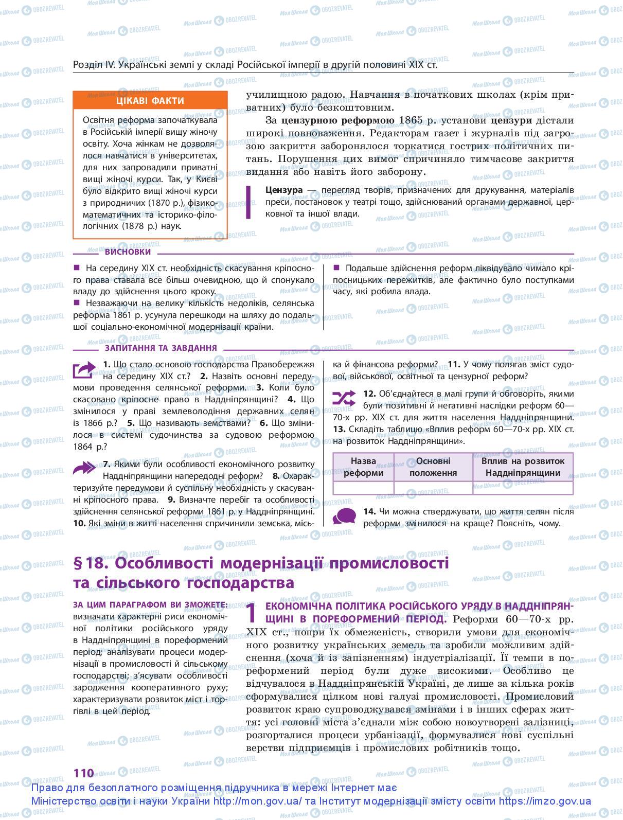 Підручники Історія України 9 клас сторінка 110