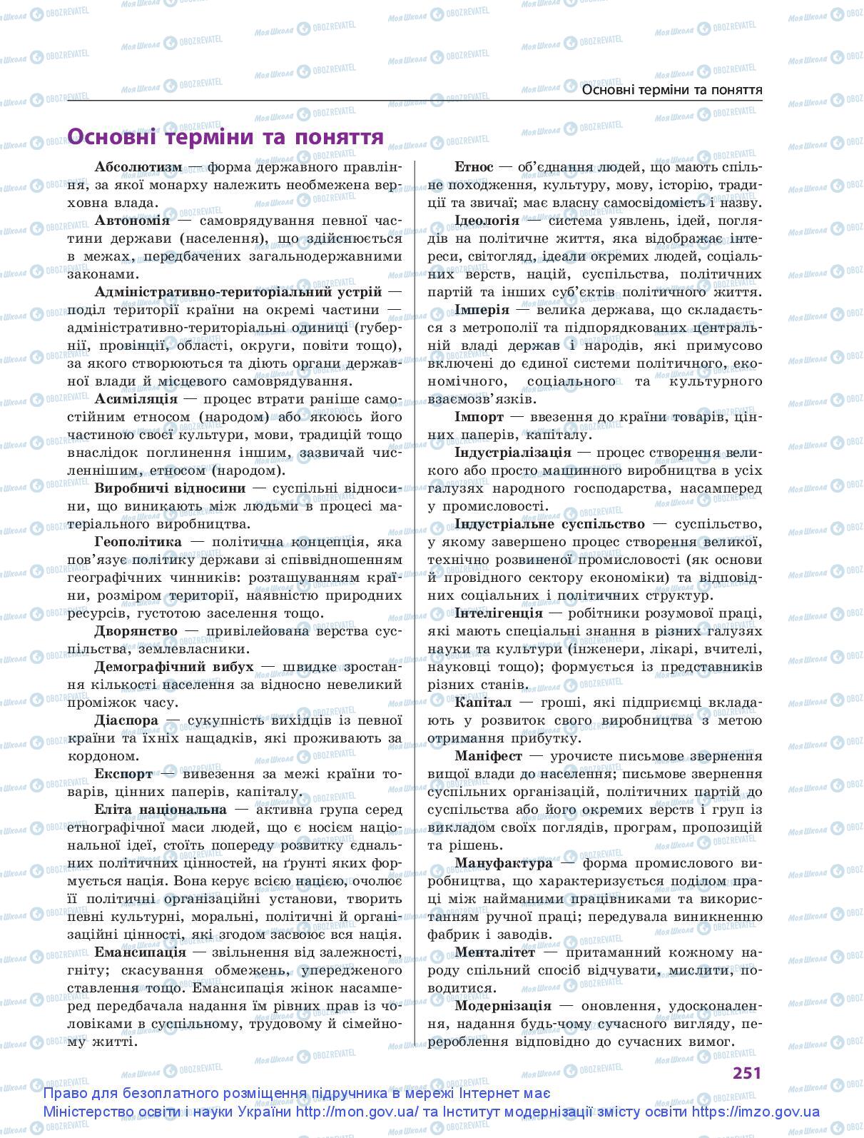 Підручники Історія України 9 клас сторінка  251