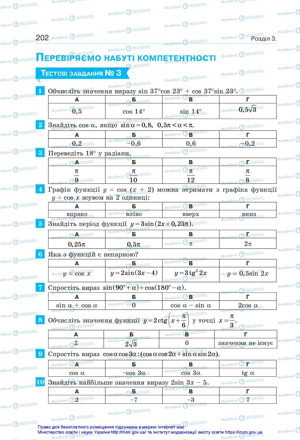 Підручники Алгебра 10 клас сторінка 202