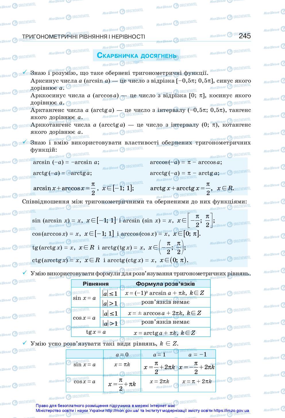 Підручники Алгебра 10 клас сторінка 245