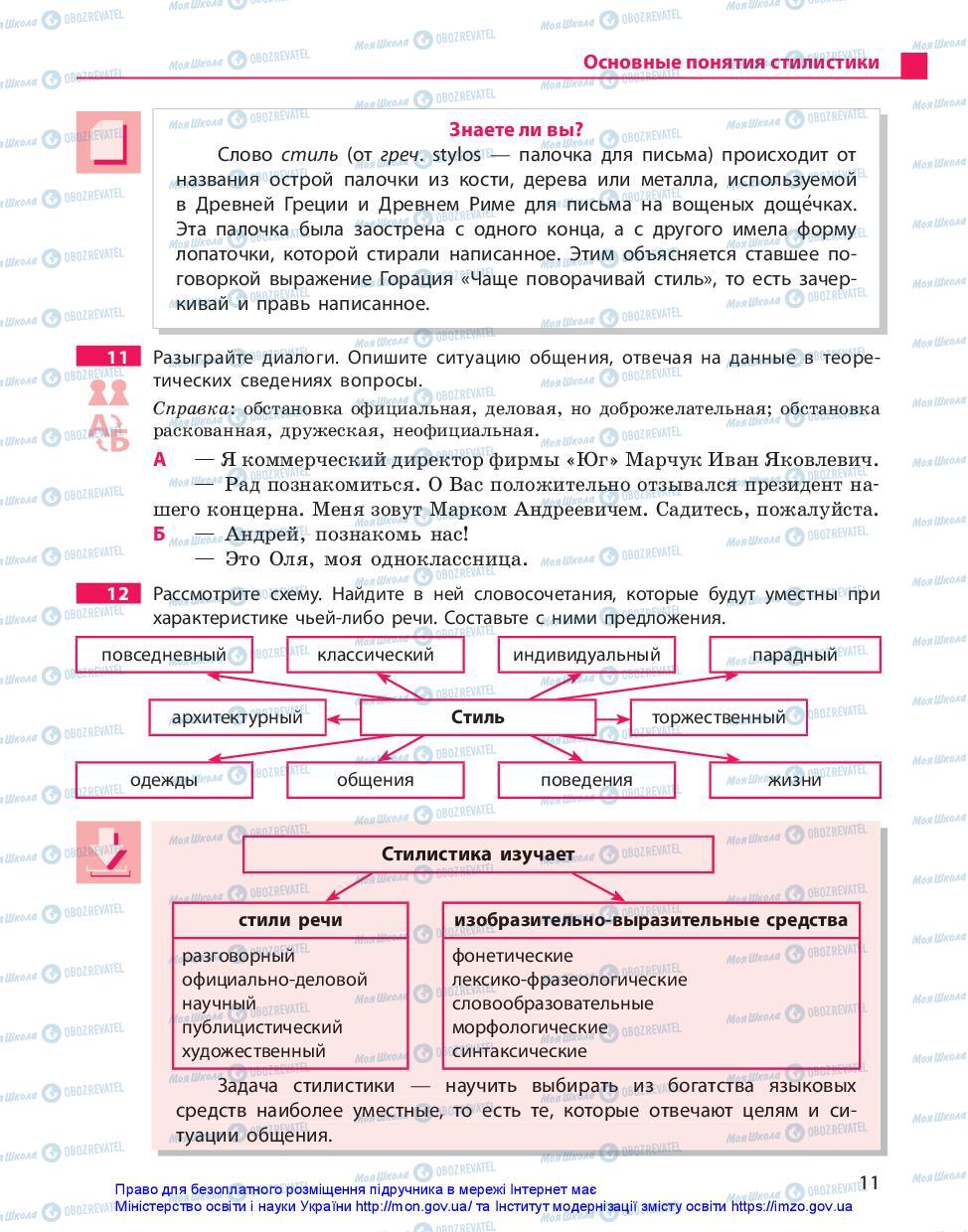 Підручники Російська мова 10 клас сторінка 11