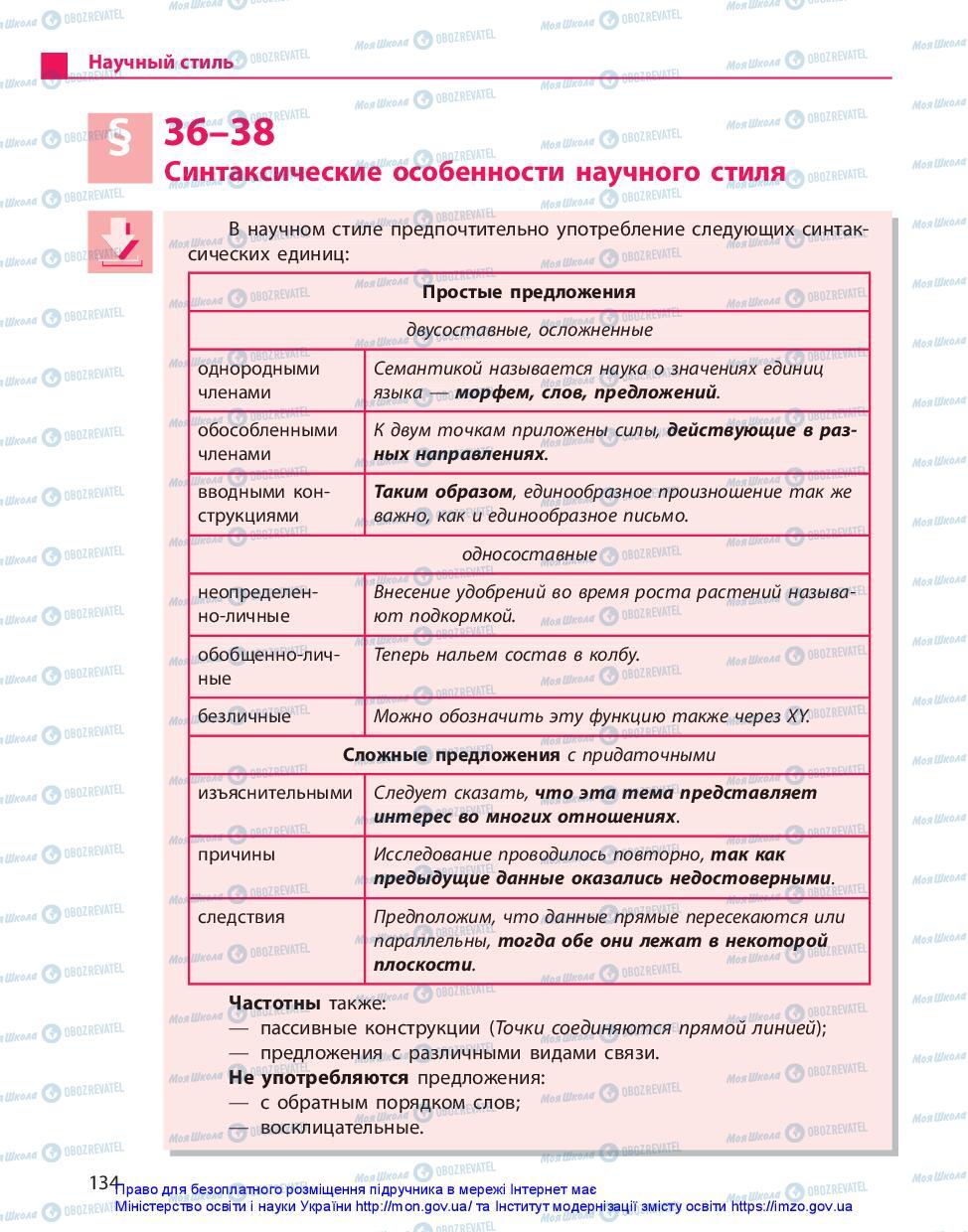 Підручники Російська мова 10 клас сторінка 134