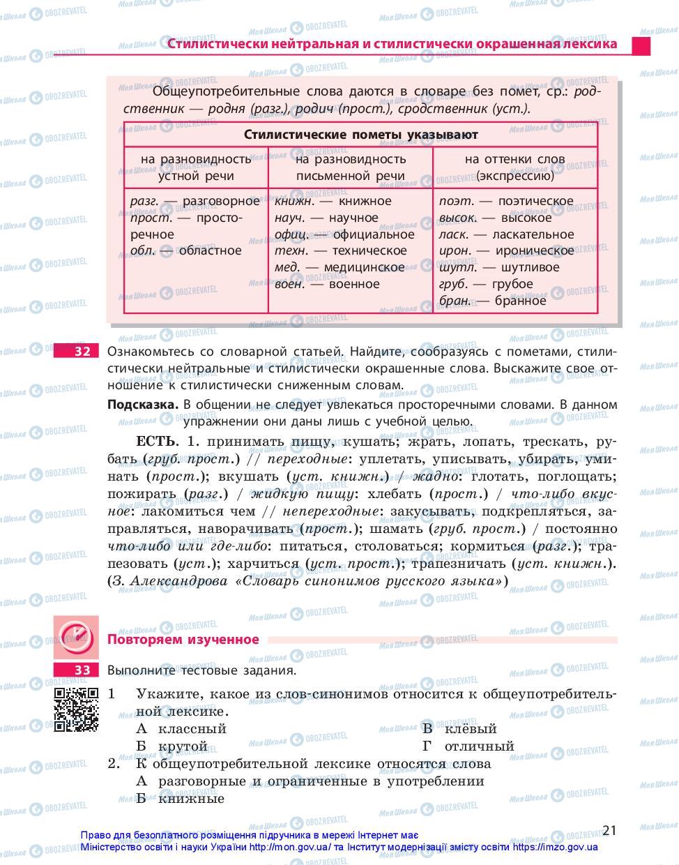 Підручники Російська мова 10 клас сторінка 21